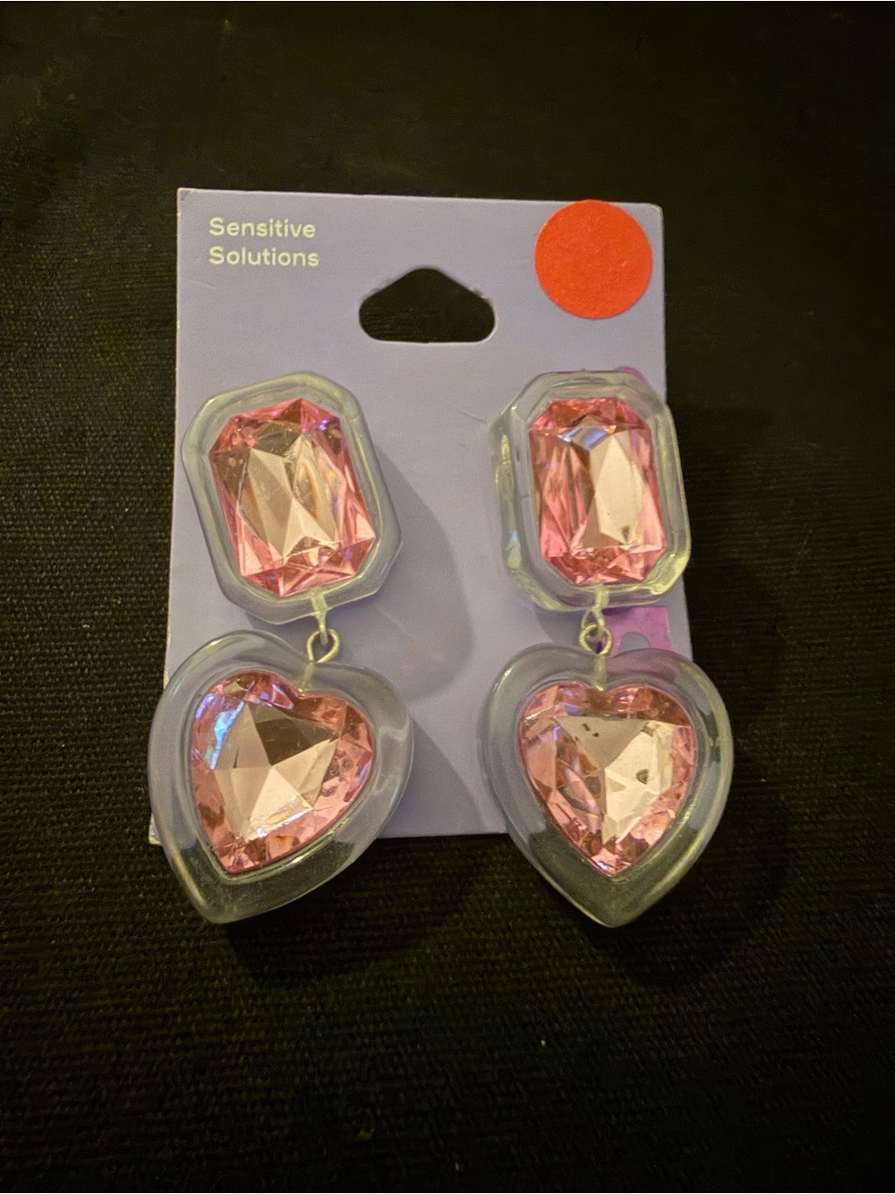 Pink Crystal sensitive solutions Heart Drop Earrings